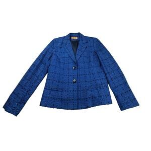 Vintage Bergamo by EBI Womens Tweed Blue Black White Size 12 Jacket Blazer